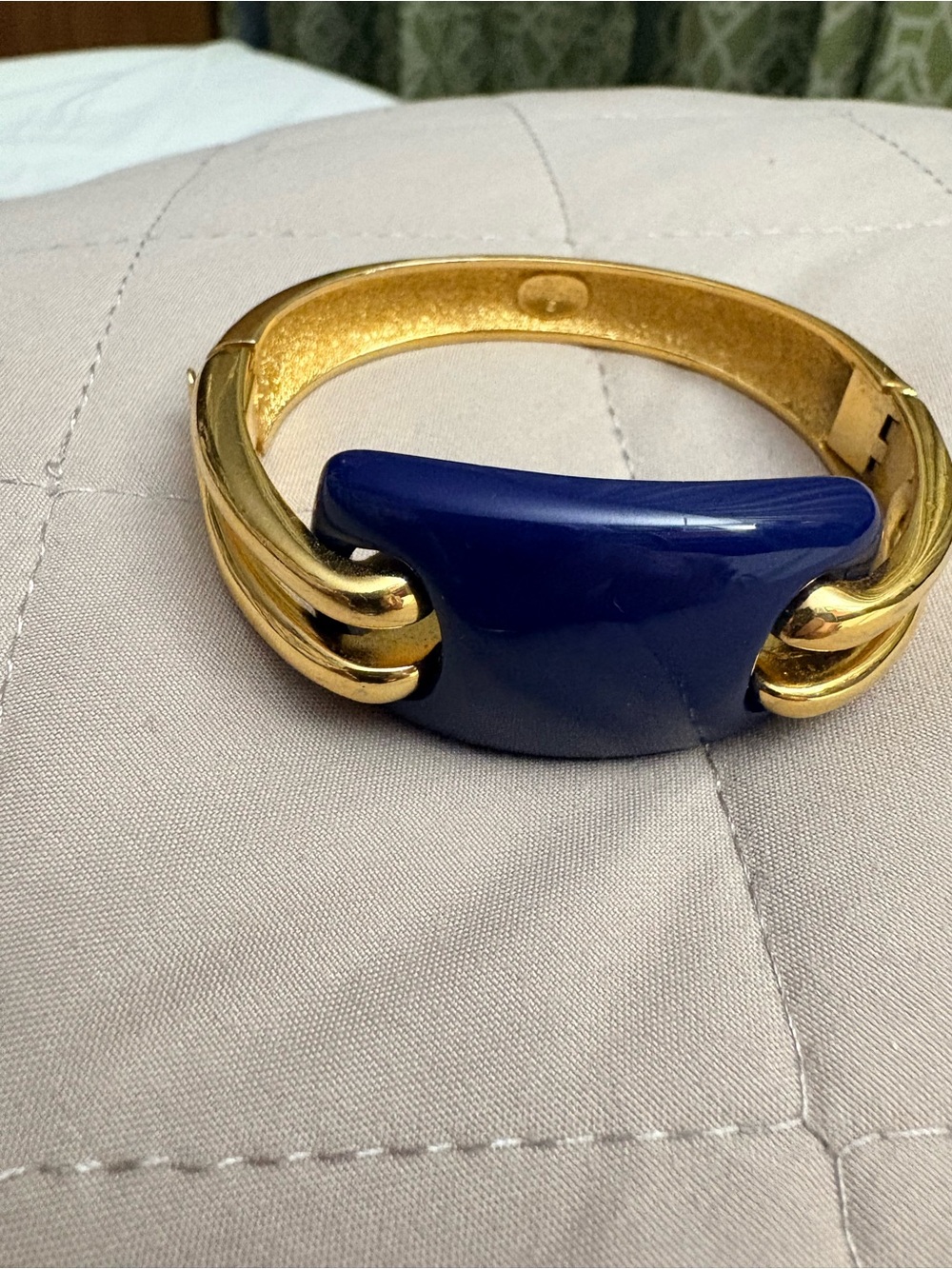 RARE Vintage Givenchy New York 1976 Signed Navy Enamel Hinged Cuff Bracelet